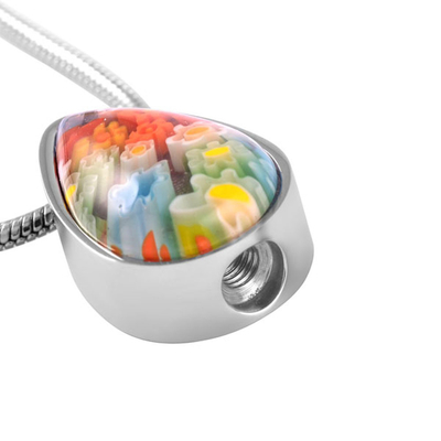 Water Drop Memorial Jewelry Funeral Keepsake Urn Ashes Stainless Steel Inlay Necklace