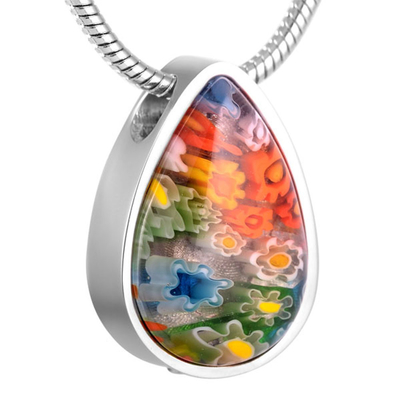 Water Drop Memorial Jewelry Funeral Keepsake Urn Ashes Stainless Steel Inlay Necklace
