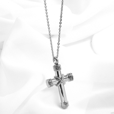 Stainless Steel Funeral Cremation Cross Pendant Urn Necklace Memorial Keepsake Jewelry