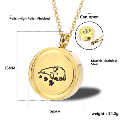 Stainless Steel Pet Cremation Memorial Pendant Dog Sleeping Urn Necklace for Ashes