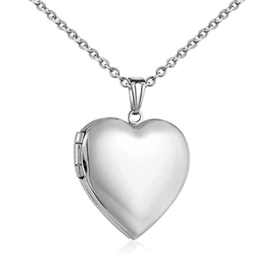 Unisex Stainless Steel Heart-Shaped Photo Box Pendant Necklace with Engravable Chain