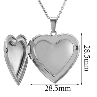 Unisex Stainless Steel Heart-Shaped Photo Box Pendant Necklace with Engravable Chain