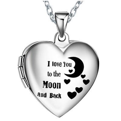 Unisex Stainless Steel Heart-Shaped Photo Box Pendant Necklace with Engravable Chain