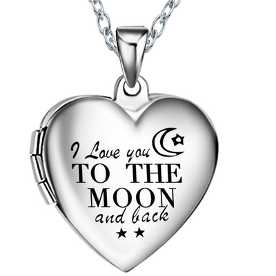 Unisex Stainless Steel Heart-Shaped Photo Box Pendant Necklace with Engravable Chain