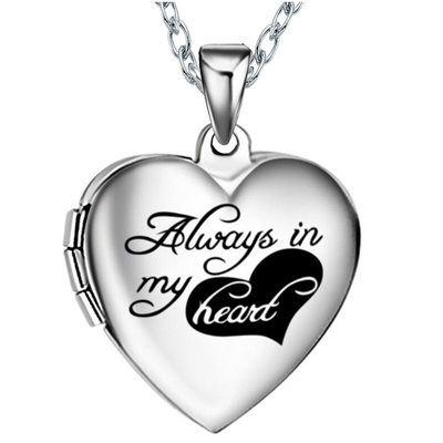 Unisex Stainless Steel Heart-Shaped Photo Box Pendant Necklace with Engravable Chain