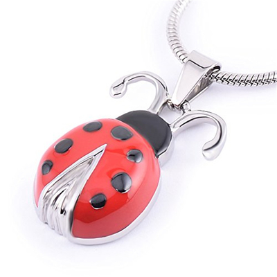 Stainless Steel Beauty Ladybird Memorial Necklace Entomologist Keepsake Cremation Urn Pendant