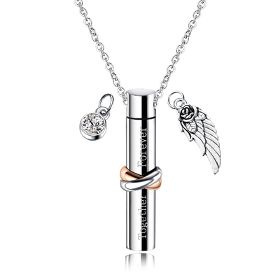 Unique Designs Together Forever Memorial Pet Urn Pendant Stainless Steel Necklace