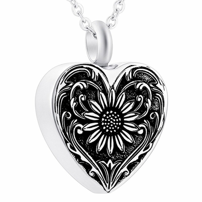 Funeral Sunflower Urn Necklace for Ashes Stainless Steel Heart Shaped Cremation Jewelry