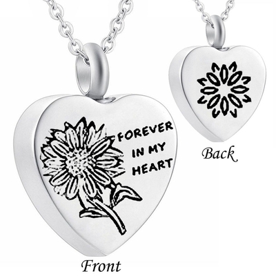 Funeral Sunflower Urn Necklace for Ashes Stainless Steel Heart Shaped Cremation Jewelry