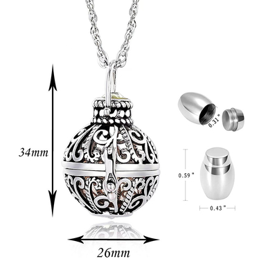 Men's Round Hollow Urn Pendant Necklace Cremation Jewelry for Ashes Keepsake Dream Catcher Ash Holder Necklace Charm Memorial Jewelry