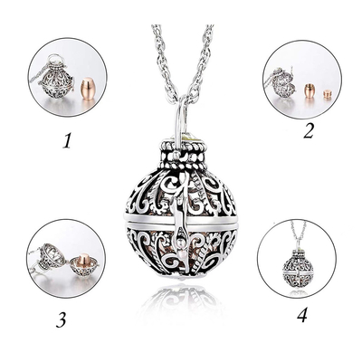 Men's Round Hollow Urn Pendant Necklace Cremation Jewelry for Ashes Keepsake Dream Catcher Ash Holder Necklace Charm Memorial Jewelry