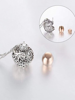 Men's Round Hollow Urn Pendant Necklace Cremation Jewelry for Ashes Keepsake Dream Catcher Ash Holder Necklace Charm Memorial Jewelry