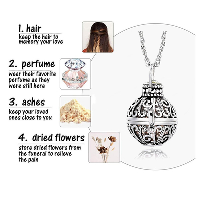 Men's Round Hollow Urn Pendant Necklace Cremation Jewelry for Ashes Keepsake Dream Catcher Ash Holder Necklace Charm Memorial Jewelry