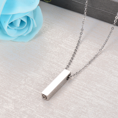 Custom Cremation Jewelry Stainless Steel Vertical Cube Bar Urn Necklace with Picture
