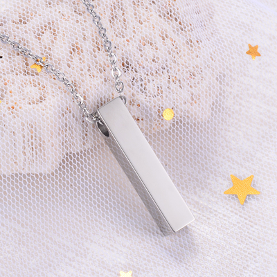 Custom Cremation Jewelry Stainless Steel Vertical Cube Bar Urn Necklace with Picture
