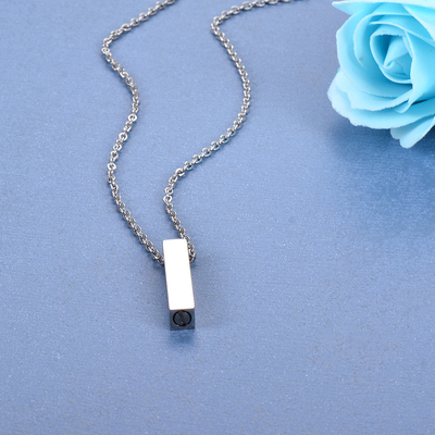 Custom Cremation Jewelry Stainless Steel Vertical Cube Bar Urn Necklace with Picture