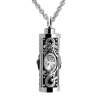 Stainless Steel Cylindrical Design Urn Necklace Pendant for Ashes and Perfume Bottle