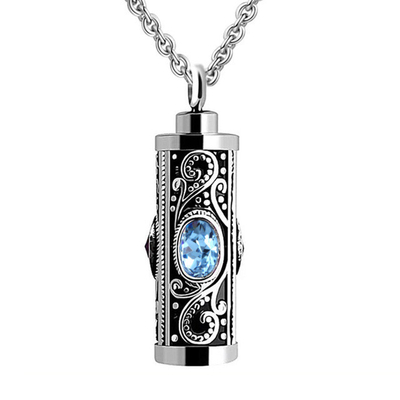 Stainless Steel Cylindrical Design Urn Necklace Pendant for Ashes and Perfume Bottle