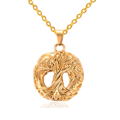 Tree of Life Pendant Necklace with Ashes Compartment in Stainless Steel Vintage Style
