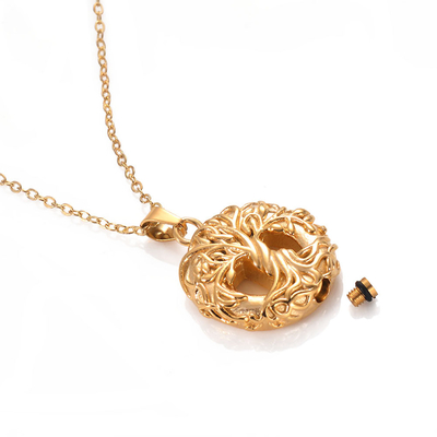 Tree of Life Pendant Necklace with Ashes Compartment in Stainless Steel Vintage Style