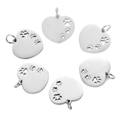 Stainless Steel Love Heart Pendant with Full Polished Finish and DIY Dog Paw Cutout