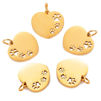 Stainless Steel Love Heart Pendant with Full Polished Finish and DIY Dog Paw Cutout