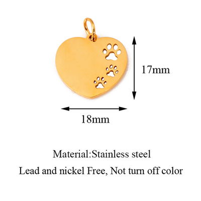 Stainless Steel Love Heart Pendant with Full Polished Finish and DIY Dog Paw Cutout