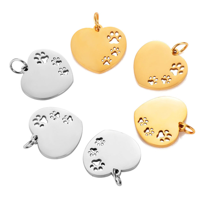 Stainless Steel Love Heart Pendant with Full Polished Finish and DIY Dog Paw Cutout