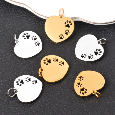 Stainless Steel Love Heart Pendant with Full Polished Finish and DIY Dog Paw Cutout