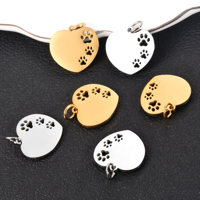 Stainless Steel Love Heart Pendant with Full Polished Finish and DIY Dog Paw Cutout