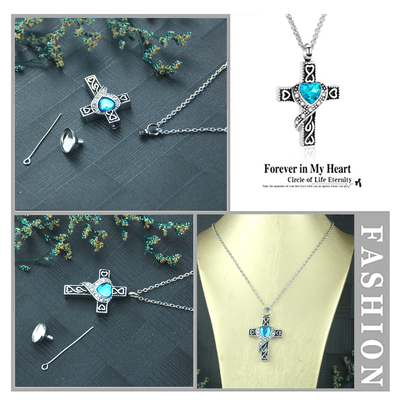 CNC Inlay Technology Cross Urn Necklace Fashionable Cremation Jewelry for Ashes