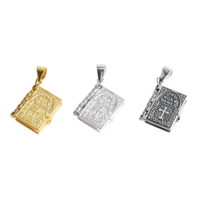 Vintage Gold Plated S925 Silver Bible Book Clavicle Pendant for Christian Accessories