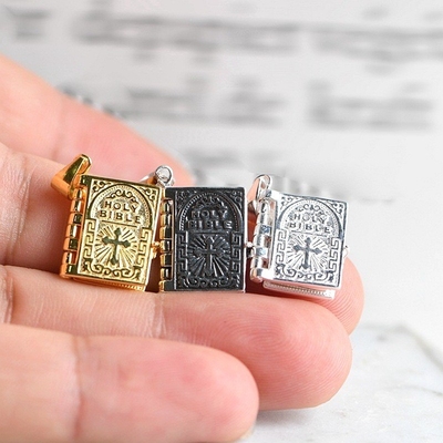 Vintage Gold Plated S925 Silver Bible Book Clavicle Pendant for Christian Accessories