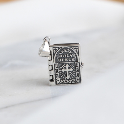 Vintage Gold Plated S925 Silver Bible Book Clavicle Pendant for Christian Accessories