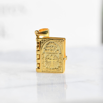 Vintage Gold Plated S925 Silver Bible Book Clavicle Pendant for Christian Accessories