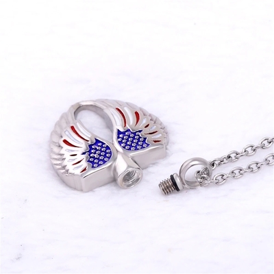 America Flag Shape Cremation Urn Necklace for Ashes Keepsake Angel Wings Pendant Plating