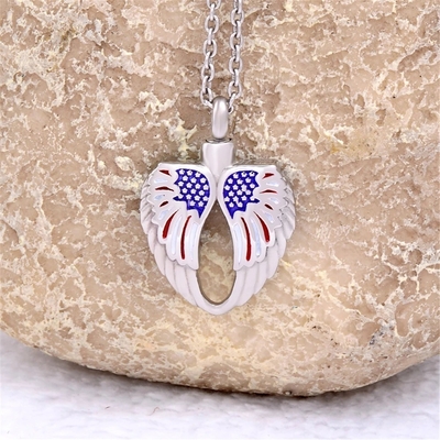 America Flag Shape Cremation Urn Necklace for Ashes Keepsake Angel Wings Pendant Plating