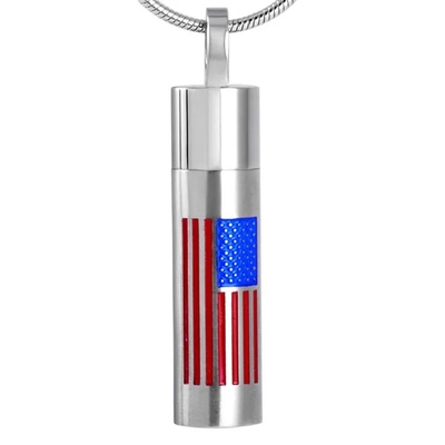 Engraved Stainless Steel US National Flag Open Tube Perfume Bottle Cremation Necklace