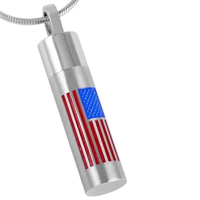 Engraved Stainless Steel US National Flag Open Tube Perfume Bottle Cremation Necklace