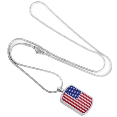 Stainless Steel Cremation Urn Jewelry for America National Flag Memorial Tag Keepsake