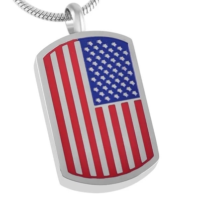 Stainless Steel Cremation Urn Jewelry for America National Flag Memorial Tag Keepsake