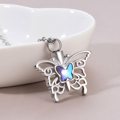 European and American Stainless Steel Butterfly Pendant Necklace with Perfume Bottle