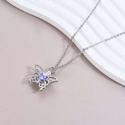 European and American Stainless Steel Butterfly Pendant Necklace with Perfume Bottle