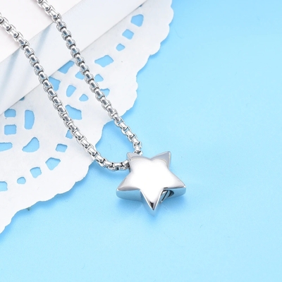 High Polished Stainless Steel Star Memorial Urn Necklace Ashes Holder Cremation Keepsake Jewelry For Women Engravable