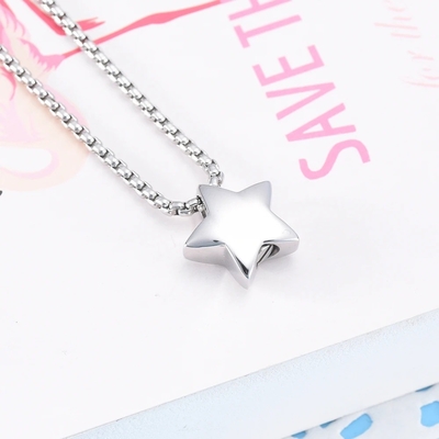High Polished Stainless Steel Star Memorial Urn Necklace Ashes Holder Cremation Keepsake Jewelry For Women Engravable