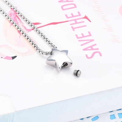 High Polished Stainless Steel Star Memorial Urn Necklace Ashes Holder Cremation Keepsake Jewelry For Women Engravable