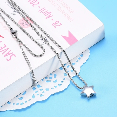 High Polished Stainless Steel Star Memorial Urn Necklace Ashes Holder Cremation Keepsake Jewelry For Women Engravable
