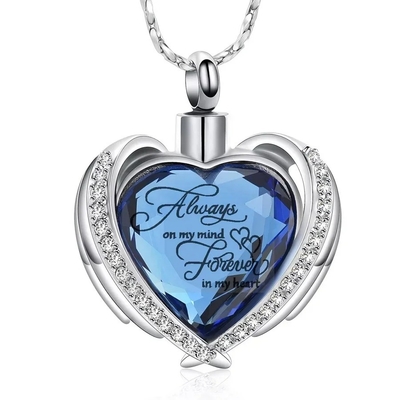 Silver Plated Angel Wing Hug Necklace for Memorial Ash Holder and Funeral Keepsake