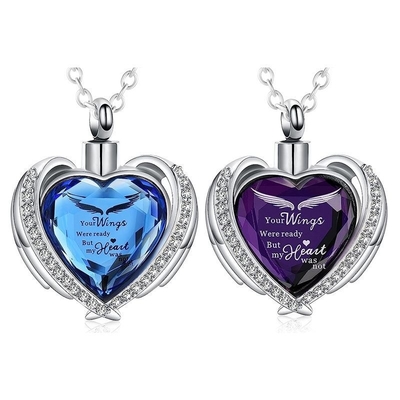 Silver Plated Angel Wing Hug Necklace for Memorial Ash Holder and Funeral Keepsake