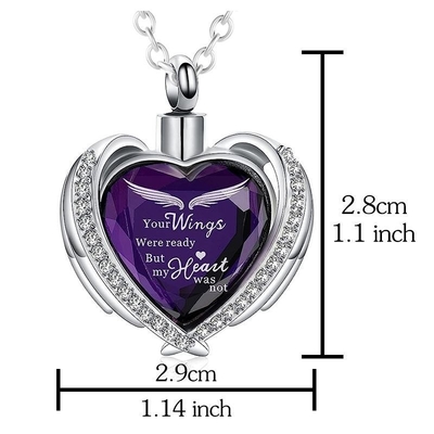 Silver Plated Angel Wing Hug Necklace for Memorial Ash Holder and Funeral Keepsake